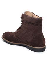 Load image into Gallery viewer, Teakwood Men Brown Solid Round Toe Suede Mid-Top Flat Lace-up Boot