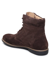 Load image into Gallery viewer, Teakwood Men Brown Solid Round Toe Suede Mid-Top Flat Lace-up Boot