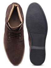 Load image into Gallery viewer, Teakwood Men Brown Solid Round Toe Suede Mid-Top Flat Lace-up Boot