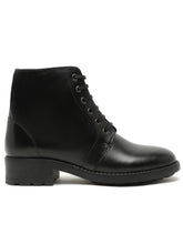 Load image into Gallery viewer, Women Black Solid Genuine Leather Mid-Top Laceup Boots