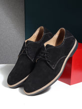 Load image into Gallery viewer, Teakwood Men Black Solid Round Toe Suede Derbys