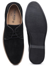 Load image into Gallery viewer, Teakwood Men Black Solid Round Toe Suede Derbys
