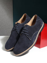 Load image into Gallery viewer, Teakwood Men Blue Solid Round Toe Suede Derbys