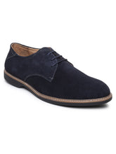 Load image into Gallery viewer, Teakwood Men Blue Solid Round Toe Suede Derbys