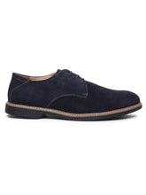 Load image into Gallery viewer, Teakwood Men Blue Solid Round Toe Suede Derbys