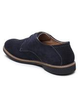 Load image into Gallery viewer, Teakwood Men Blue Solid Round Toe Suede Derbys