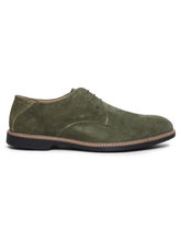 Load image into Gallery viewer, Teakwood Men Olive Solid Round Toe Suede Derbys