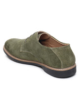Load image into Gallery viewer, Teakwood Men Olive Solid Round Toe Suede Derbys