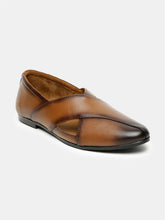 Load image into Gallery viewer, Men Brown Solid Leather Mojaris with Cut Outs