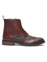 Load image into Gallery viewer, Teakwood Leather Men Solid Tan Brogues Mid-Top Boots