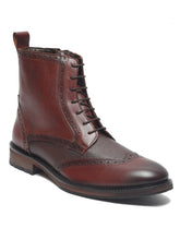 Load image into Gallery viewer, Teakwood Leather Men Solid Tan Brogues Mid-Top Boots
