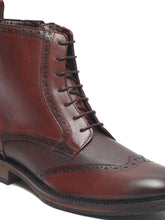 Load image into Gallery viewer, Teakwood Leather Men Solid Tan Brogues Mid-Top Boots