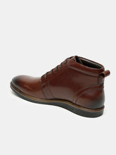 Load image into Gallery viewer, Men Brown Solid Leather Round Toe Mid Top Flat Boots