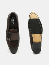Load image into Gallery viewer, Men Brown Solid Leather Round Toe Formal Monks