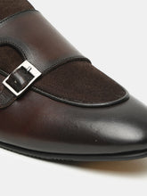 Load image into Gallery viewer, Men Brown Solid Leather Round Toe Formal Monks