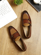 Load image into Gallery viewer, Men Brown Solid Leather Round Toe Formal Monks
