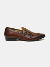 Load image into Gallery viewer, Men Brown Solid Leather Round Toe Formal Monks