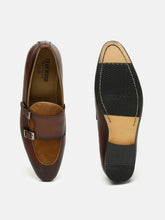 Load image into Gallery viewer, Men Brown Solid Leather Round Toe Formal Monks