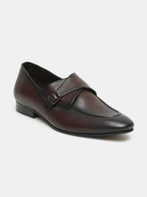 Load image into Gallery viewer, Men Brown Solid Leather Round Toe Formal Monks