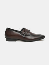 Load image into Gallery viewer, Men Brown Solid Leather Round Toe Formal Monks