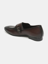 Load image into Gallery viewer, Men Brown Solid Leather Round Toe Formal Monks