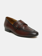 Load image into Gallery viewer, Men Brown Solid Leather Round Toe Formal Monks