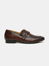 Load image into Gallery viewer, Men Brown Solid Leather Round Toe Formal Monks
