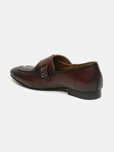 Load image into Gallery viewer, Men Brown Solid Leather Round Toe Formal Monks
