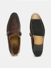 Load image into Gallery viewer, Men Brown Solid Leather Round Toe Formal Monks