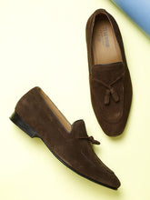 Load image into Gallery viewer, Men Brown Solid Suede Formal Slip-Ons