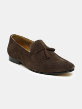 Load image into Gallery viewer, Men Brown Solid Suede Formal Slip-Ons