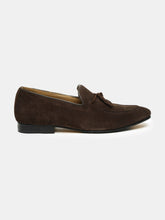 Load image into Gallery viewer, Men Brown Solid Suede Formal Slip-Ons
