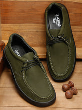 Load image into Gallery viewer, Men Khaki Green Solid Genuine Leather Shoes