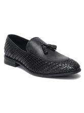 Load image into Gallery viewer, Teakwood Leather Men Black Basket Weave loafers