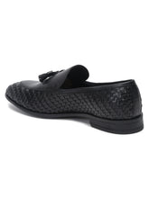 Load image into Gallery viewer, Teakwood Leather Men Black Basket Weave loafers