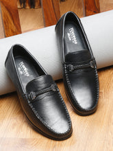 Load image into Gallery viewer, Men Black Solid Leather Formal Slip-On