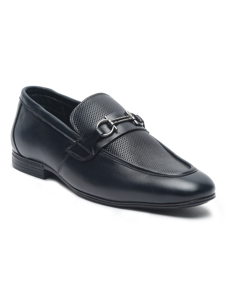 Men Black Solid Leather Formal Slip On Teakwood Leathers 7183