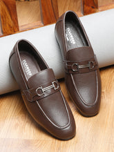 Load image into Gallery viewer, Men Brown Solid Leather Formal Slip-On
