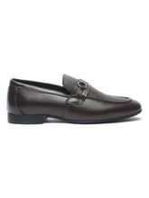 Load image into Gallery viewer, Men Brown Solid Leather Formal Slip-On