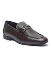 Load image into Gallery viewer, Men Brown Solid Leather Formal Slip-On