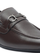 Load image into Gallery viewer, Men Brown Solid Leather Formal Slip-On