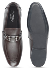 Load image into Gallery viewer, Men Brown Solid Leather Formal Slip-On
