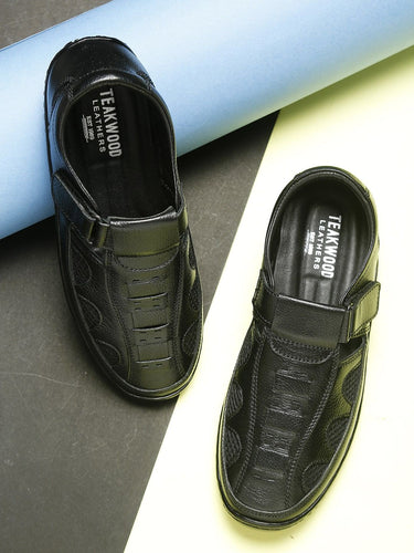 Men Black Solid Shoe-Style Sandals