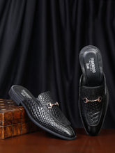Load image into Gallery viewer, Teakwood Leather Men Black Textured Mules
