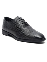 Load image into Gallery viewer, Teakwood Leather Men Black Snake Print Leather Oxfords