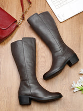Load image into Gallery viewer, Teakwood Genuine Women Brown Knee-High Heeled Boots
