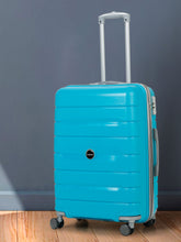 Load image into Gallery viewer, Teakwood Leather Unisex Blue Textured Hard-Sided Trolley Bag