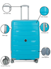 Load image into Gallery viewer, Teakwood Leather Unisex Blue Textured Hard-Sided Trolley Bag