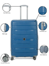 Load image into Gallery viewer, Teakwood Leather Unisex Blue Textured Hard-Sided Cabin Trolley Bag