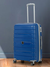 Load image into Gallery viewer, Teakwood Leather Unisex Blue Textured Hard-Sided Large Trolley Bag